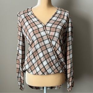 Max Studio high low plaid top